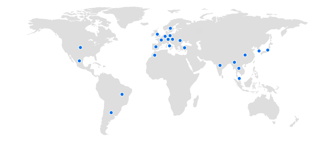 World map where countries where Marelli is present are indicated
