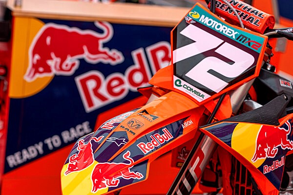  Close up of a RedBull KTM motorbike with number 72