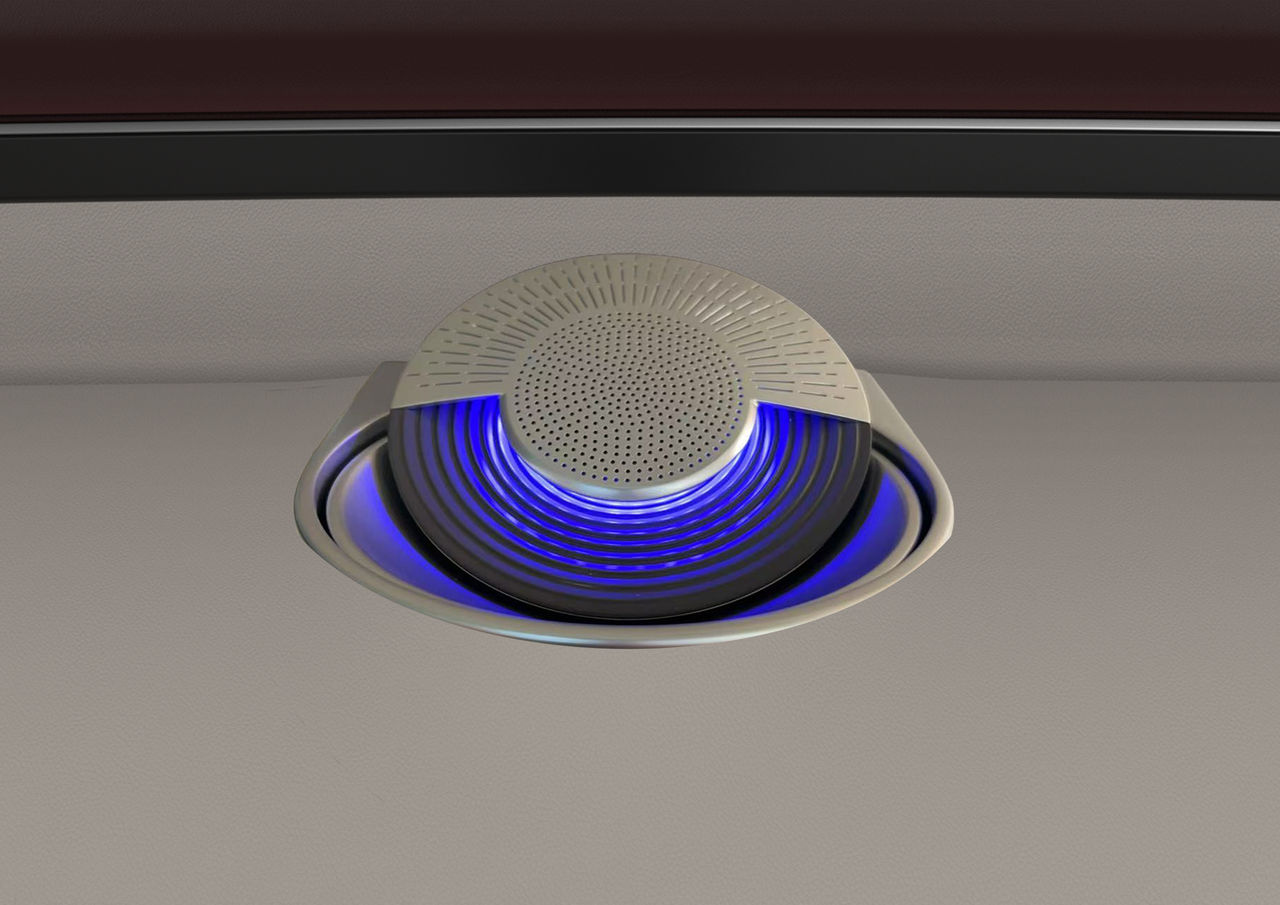 Marelli swivel motorized speaker with integrated ambient lighting.